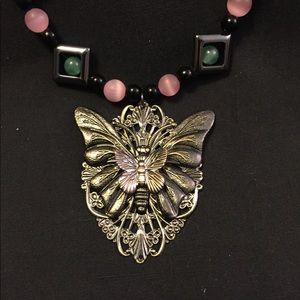 Victorian Inspired Pink and Black Beaded Necklace